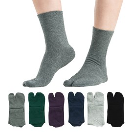 UBUMO Men's Tabi Flip Flop Socks Athletic Cotton Crew Two Toe 5/6 Pack