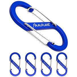 ALPLAKE ® - Pack of 4 Material Carabiners, Double Carabiner, Micro Carabiner, S-Shape 88 x 40 mm, Blue