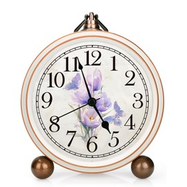 Maxspace 5.2in Vintage Alarm Clock, Silent Non-Ticking Tulips Analog Clock & Battery Operated Table Clocks with HD Glass, Desk Clock Decor for Bedroom Living Room (Purple)