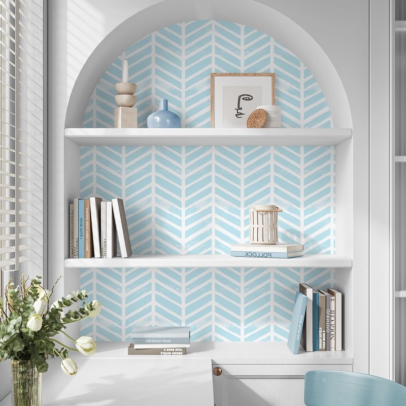 VEELIKE Blue Stripe Geometric Peel and Stick Wallpaper Blue and