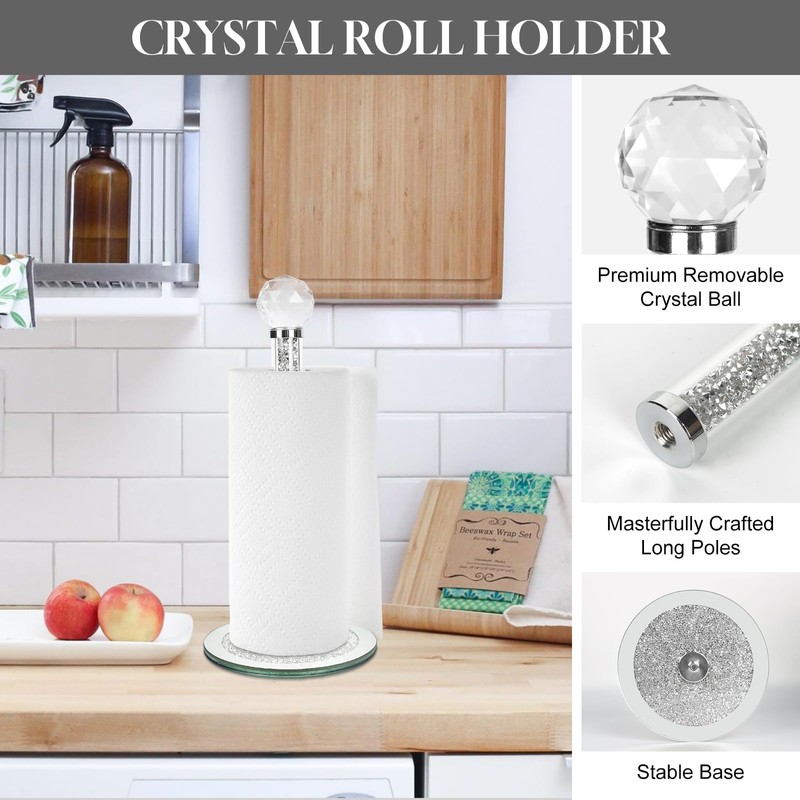 Decorative Paper Towel Holder, Silver Crystal Paper Towel Dispenser, Crushed