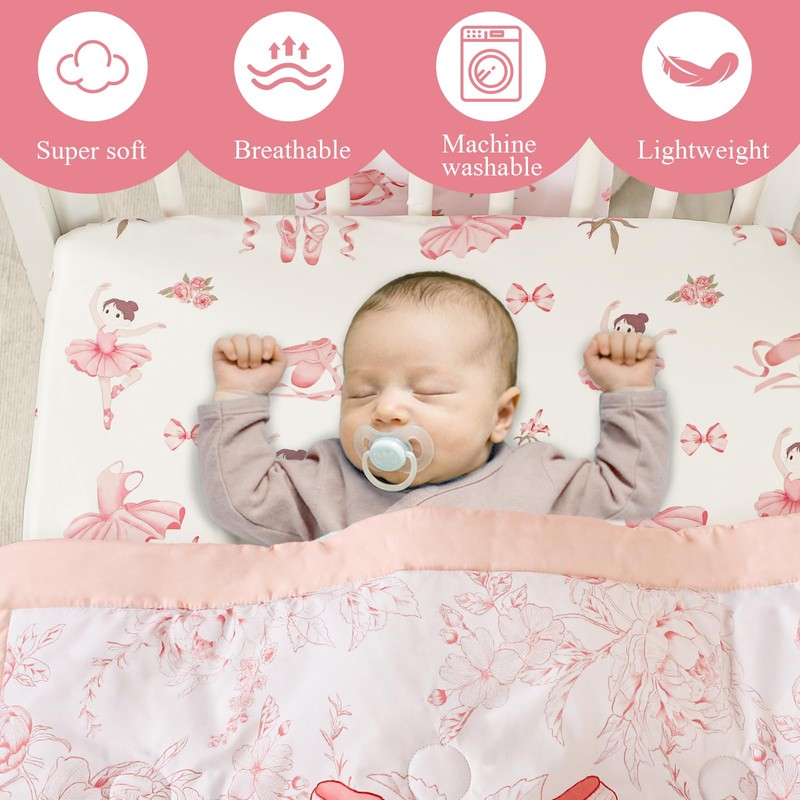 HNHUAMING 4-Piece Crib Bedding Set for Girls Boys, Baby Crib