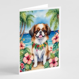 Caroline's Treasures Japanese Chin Luau Greeting Cards Pack of 8 Blank Cards with Envelopes Whimsical A7 Size 5x7 Blank Note Cards