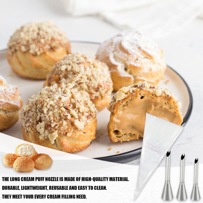 Cream Icing Piping Nozzle Tip, 3 Pcs Long Puff Nozzle