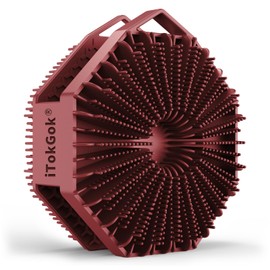 iTokGoK® Silver-Infused Double-Sided Design 2-in-1 Silicone Body Scrubber for Men and Women,Body Buffer Scrubber for Sensitive Skin, Ergonomic No-Slip Handle, Long-Lasting & Easy to Clean - Burgundy