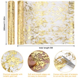 Table Runner Gold Roll Pack of 2 Decorative Fabric Gold Table Decoration 10 m x 28 cm Polyester Table Runner Glitter Tulle for Weddings, Birthdays, Christmas, Party, Christenings etc. (Gold)