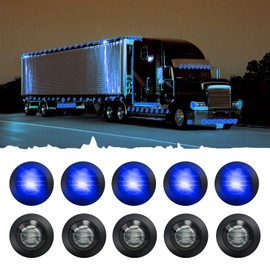 FABOOD F 10PCS Sealed Waterproof Smoked Blue 3/4" Mini Round Clearance LED Front Rear Side Indicator Bullet Grommet Marker Bumper Grille Light for Truck RV Car Bus Trailer Pickup Van Caravan Boat