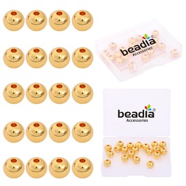 BEADIA 18K Gold Plated Round Spacer Beads 8mm 20pcs for Jewelry Making Findings Non Tarnish