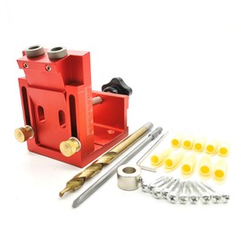 Evwoge Pocket Hole Screw Jig Self Clamp Pocket Hole Jig System Drill Guide with Pocket Hole Drill Bit Screwdriver and Screws Woodworking Kit (Color : Red)