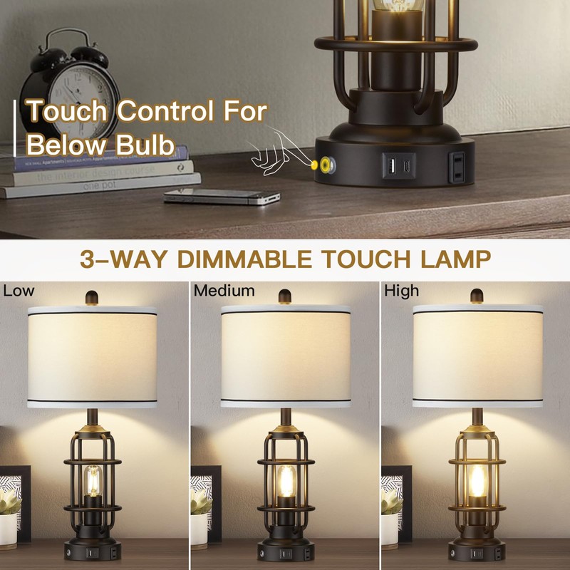 26" Modern Lamp for Living Room, Industrial 3-Way Dimmable Beside