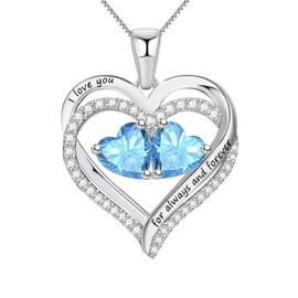 XVX Sterling Silver Heart Necklace with 2 Birthstones for Women “I Love you for always and forever Perfect Valentine Gift Silver-03-03-Mar-Mar