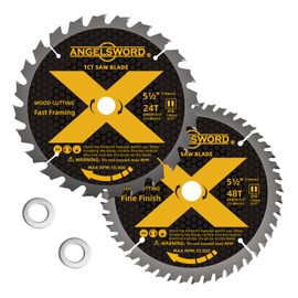ANGELSWORD 5-1/2 Inch Circular Saw Blade 24T for Framing&48T for Fine Finish Wood Cutting, Includes bushings for 10mm Arbor