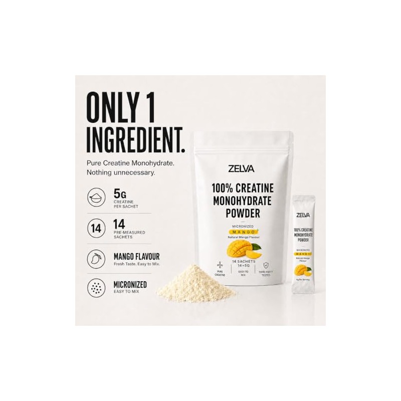 Creatine Monohydrate Powder Sachets 5g |14 Sachets Mango Vegan Supplement