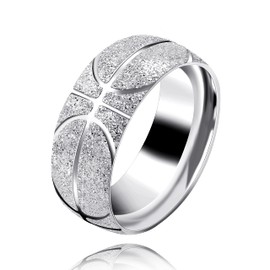 Uloveido 8 mm Stainless Steel Basketball Ring Comfort Fit Band Creative Sports Souvenir Gifts for Men, Stainless Steel