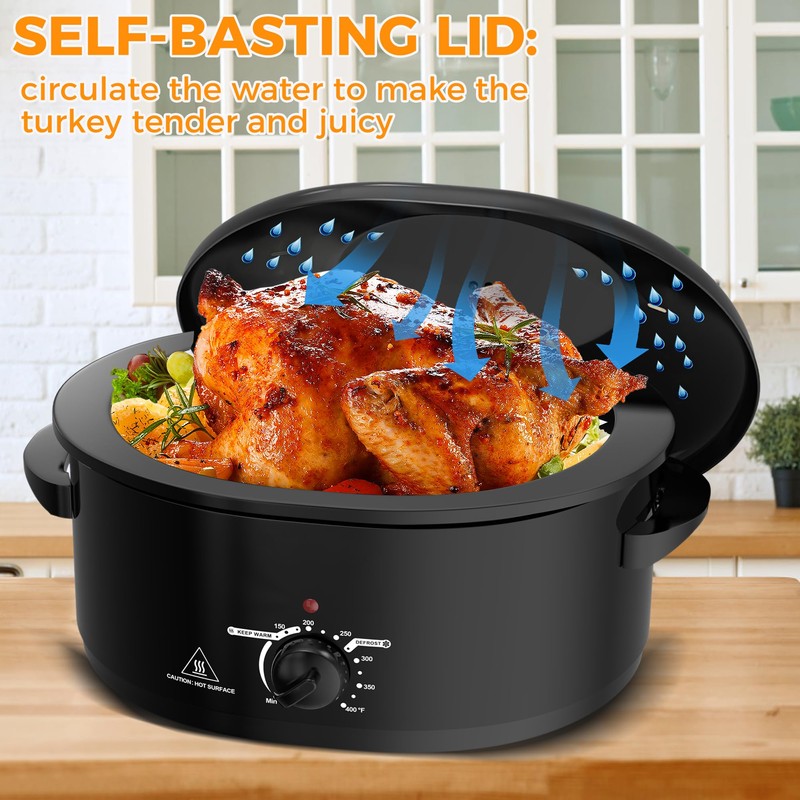 8 QT Electric Roaster Oven with Self-Basting Lid, Turkey Roaster