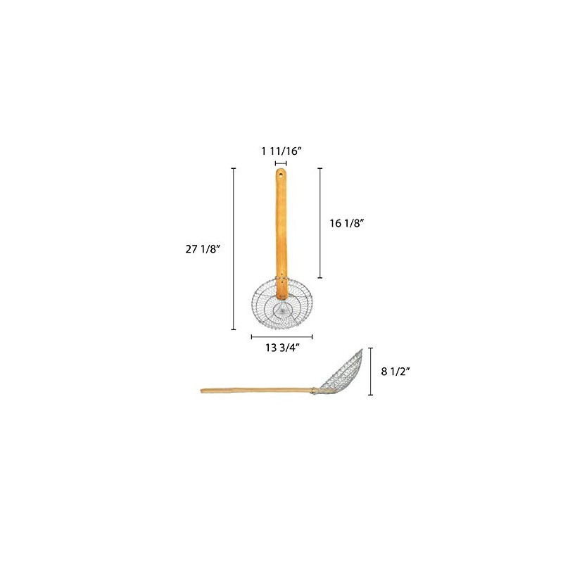 Thunder Group SLSKR014GV Galvanized Bamboo Handled Skimmer, 14-Inch, Coarse Mesh