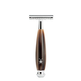 MÜHLE VIVO Brown Horn 3-Piece Synthetic Fibre Brush & Safety Razor Shaving Set - S21M332SR