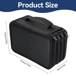 Pencil Case Large XXL, 72 Slots Pencil Case Large Capacity 20 x 12.5 x 8.7 cm Portable Waterproof Pencil Case Large with Zip Carry Handle for Coloured Pencils, Markers, Ballpoint Pens, Black
