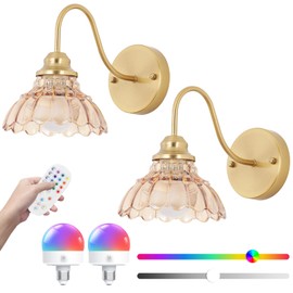 Vintage Battery Operated Wall Sconce, Rechargeable Wall Sconces Set of Two, Wireless Wall Lights with Remote, Gold Wall Lamp Fixtures Dimmable for Bedroom Living Room Bathroom Hallway Farmhouse