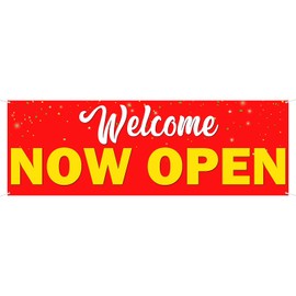 WeBenison Large Welcome Now Open Banner Now Open Garden Backdrop Banner Business Opening Lawn Sign Grand Opening Advertising Opening or Birthday Party Outdoor Indoor Decorations, 72 x 24 inch