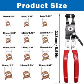 Tnisesm 121Pcs 7-22mm Spring Hose Clamp Assortment kits with Swivel Flat Band Fuel Hose Clamp Plier, Silicone Vacuum Hose Action Pipe Clamp Low Pressure Air Clip Clamp for Hose Clamps