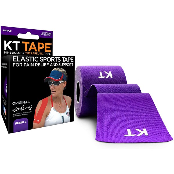 KT Tape Original Cotton Elastic Kinesiology Therapeutic Athletic Tape, 20 Pack, 10” Cut Strips
