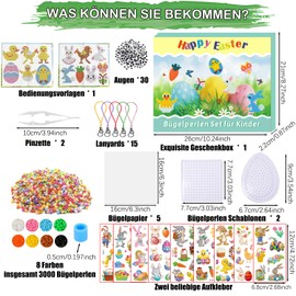 FZYESNO 3057 Pieces Ironing Beads Easter, Ironing Beads Plates Set with 14 Designs, Ironing Beads Set for Children, Easter Decoration with 14 Ironing Beads Templates, 3000 Colourful Plug-in Beads, 2