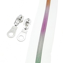 #5 Colorful Metallic Nylon Coil Zippers by The Yard, Bulk White Zipper Tape 10 Yards with 25Pcs Pulls for DIY, Sewing, Craft, Bags YIGUANXIN