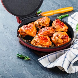 Courant Pizza Maker 12 inch Pizzas Machine, Newly improved Cool-touch Handle Non-Stick plates Pizza oven & Calzone Maker, Electric Countertop Oven for Home or School, 12” Indoor Grill/Griddle, Red