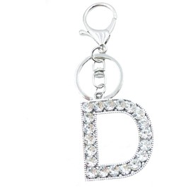 Xsclpomddy A-Z Initials Letter Keychain Shiny Crystal Keyring DIY Key Rings Silver for Women Girls Handbags Backpack,D