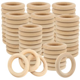 MUKLEI 80 PCS 55mm Natural Wood Rings, Unfinished Round Wooden Craft Ring Hoops for Ring Pendant Connectors, Jewellery Making, DIY Craft