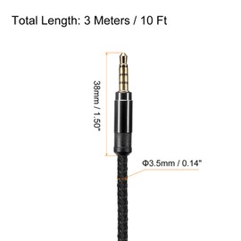 MECCANIXITY Aux Cable 3.5mm Male to Male Nylon Braided 10Ft 4 Pole Hi-Fi Stereo Sound Auxiliary Cord Black for Earphones, Smart Phones, Home/Car Stereos, Speakers, Computers
