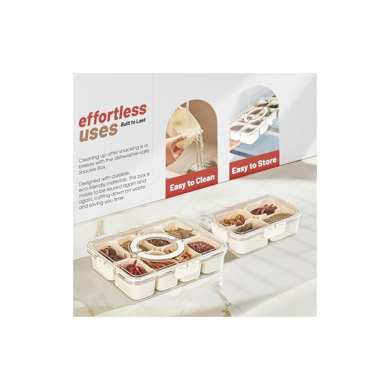Snackle box (4 GRIDS) Kitchen Portable Plastic Spice Snack Storage