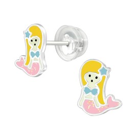 925 Sterling Silver Pink Mermaid Children's Summer Stud Earrings