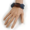 Avalaya Multistrand Denim Blue Glass Bead with Brown Wooden Bead