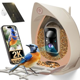 Smart Bird Feeder with Camera Solar Powered Outdoor - 2K HD Live Video, AI Bird ID (11,000+ Species), Squirrel-Proof, Instant Alerts & IP65 Weatherproof Outside, Great Gift for Birdlovers,Light Camel
