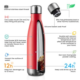 MEWAY - Botella de agua deportiva de 17 onzas, aislada al aspiradora, botella de agua deportiva de acero inoxidable, a prueba de fugas, doble pared, con forma de cola, mantiene las bebidas calientes y