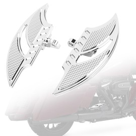 Goldfire Rear Passenger Large Floorboards Foot Pegs Bat Shape Footboards Motorcycle Accessories Compatible with Harley Sportster 883 1200 XL Touring Street Glide Electra Glide Softail Dyna, Chrome