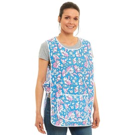 Ladies Floral Design With Piping Tabard Apron Overalls Front Pocket Stylish Tabards For Women Casual Aprons For Women Use in Home Kitchen Restaurants Coffee Shops UK Made (3XL, Blue)