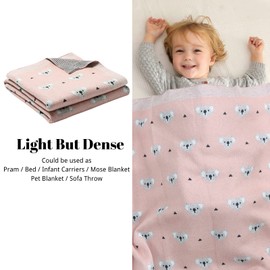 LAWKUL Baby Blanket for Newborn 100% Cotton Soft Knitted Blankets Boy Girls Comforter Koala 100x80cm Pink