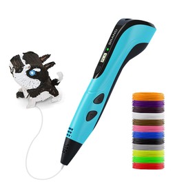 3D Pen for Kids Ages 7-14,3D Printing Pen with 12 Color PLA Filaments(1.75mm),3D Drawing Pen with LED Display, Stencil Book, Christmas Art＆Creative Crafts Gift for Kids (Blue)