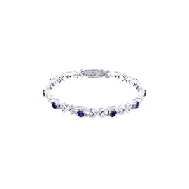 Belinda Jewelz Women's 925 Sterling Silver Crossed Lustrous Eyelet Blue Sapphire Gemstone Bracelet with 4mm Round Stone with 1.2mm Cubic Zirconia 7" Long Wrist Jewelry Wedding