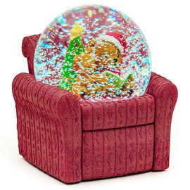 Musical Christmas Bear Snow Globe, Christmas Tree & Cozy Sofa Design, Christmas Decoration for Family, Friends, Plays 14 Classic Christmas Carols