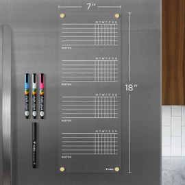 Magnetic Acrylic Chore Chart for Fridge, for 3, 4 or 5 Children. Includes 4 Magnetic Wet-Erase Markers for Refrigerator, 7” X 18". Put Those Kids to Work! | Gold Magnets