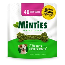 Minties Minties Dental Chews for Dogs, 40 Count, Vet-Recommended Mint-Flavored Dental Treats for Tiny/Small Dogs 5-24 lbs, Dental Bones Clean Teeth, Fight Bad Breath, and Removes Plaque and Tartar