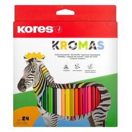 Kores - Kolores Kromas, 24 Triangular Shape Colouring Pencils - Coloured Pencils with Soft Lead, Triangular Shape - Set of 24 Assorted Colouring Pencils in Carton Case
