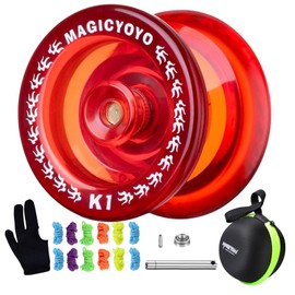 MAGICYOYO Responsive Yoyo K1 Tug Return Yoyo, Hubstacks Yoyo for Kids Beginners Dual Purpose Yoyo with Unresponsive Bearing, Sturdy Storage Bag + 12 Yoyo Strings +Yo-Yo Glove +2 Yoyo Hubstacks (Red)