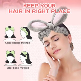 FUKPO Hair Band Cosmetic Rabbit Ears Cat Ears Make Up Headbands Shower Hair Band Washing Face Cosmetic Headband Elastic Coral Fleece Hair Bands Women's Yoga Sport Spa Beauty Pack of 2