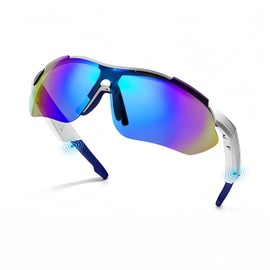 Smart Cycling Glasses for Men & Women – Bluetooth Sunglasses with UV400 Protection, Open-Ear Speakers, Built-in Mic – Sports Running, Cycling, Outdoor Glasses,White Frame Blue lens