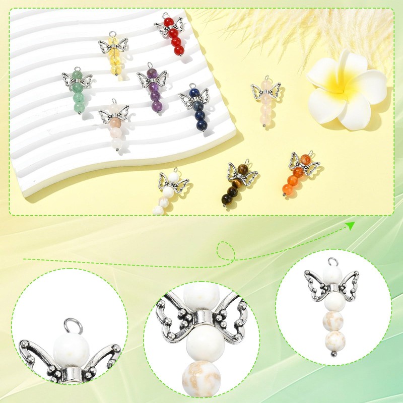 UR URLIFEHALL 40 Pcs 10 Styles Guardian Angel Charms Gemstone